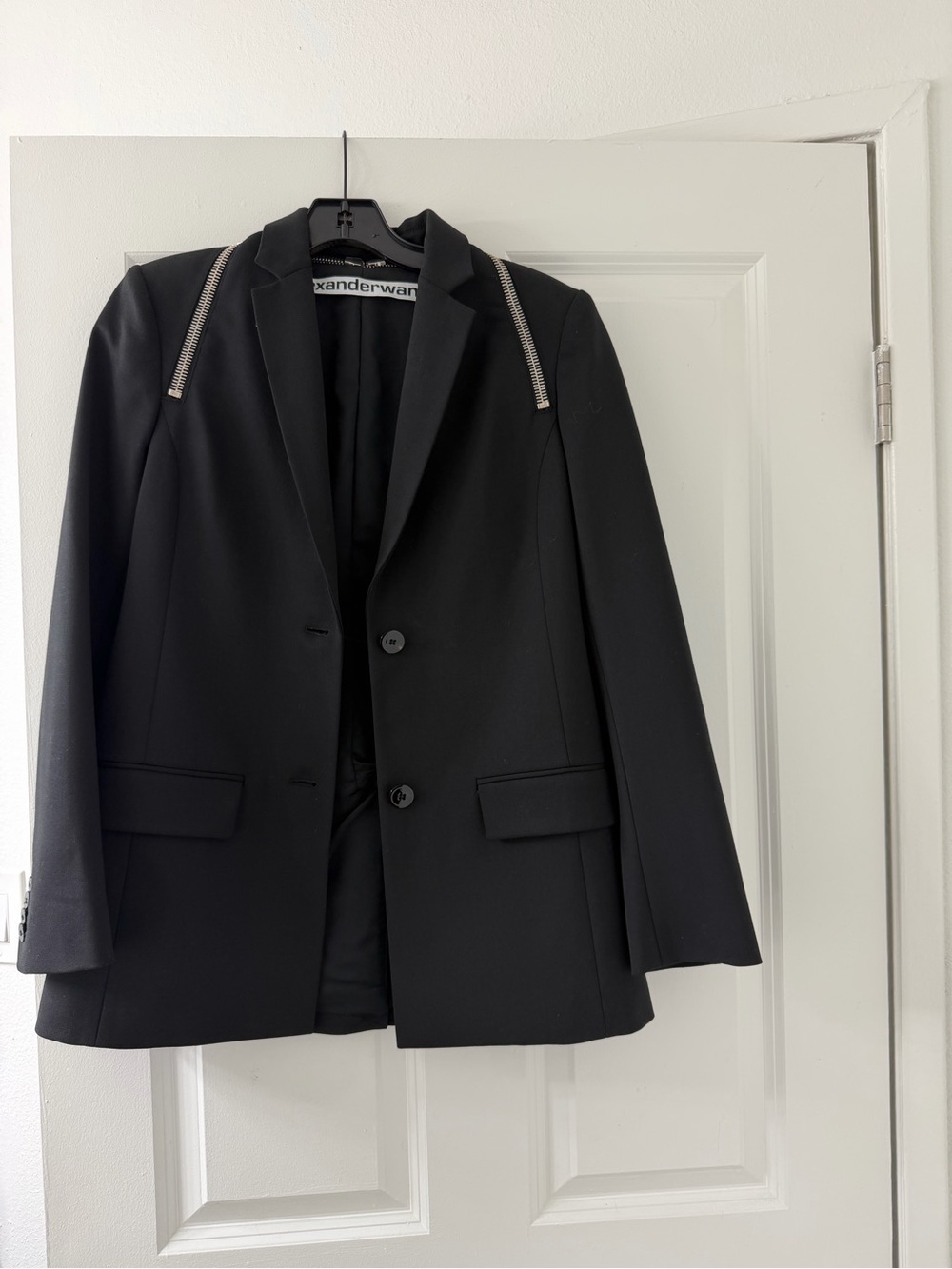 Alexander Wang Black Women's Tailored Wool Blazer with Zip-Trim Detail